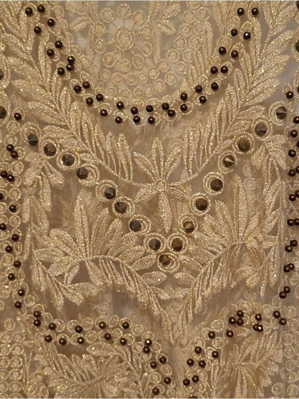 Gold Sleeveless Embroidered Lace Top with Studs - Picture 3 of 3